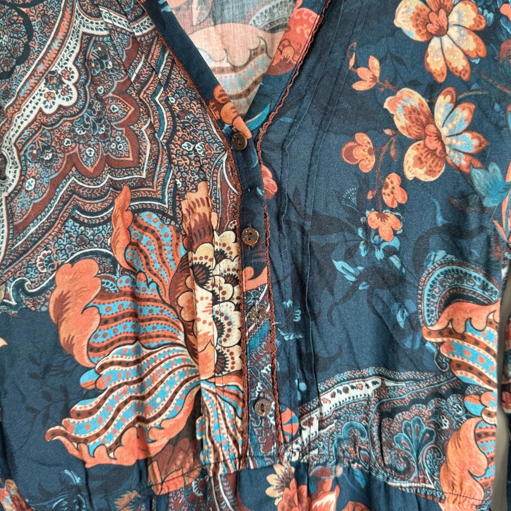 ZARA TRF Boho Floral Paisley Mini Dress Size Small Navy Multicolor - Picture 2 of 8